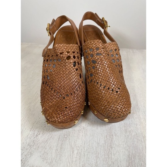 Tory Burch Widdieanne Woven Leather Wood Heel Clog Boho‎ Women's Size 7 - Picture 2 of 8